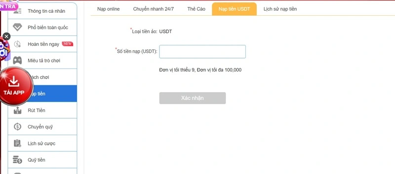 Nạp tiền Sodo6789 qua USDT Nạp tiền Sodo6789 qua USDT