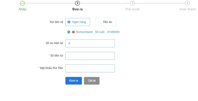 Nhập số điểm cần rút về ngân hàng Nhập số điểm cần rút về ngân hàng