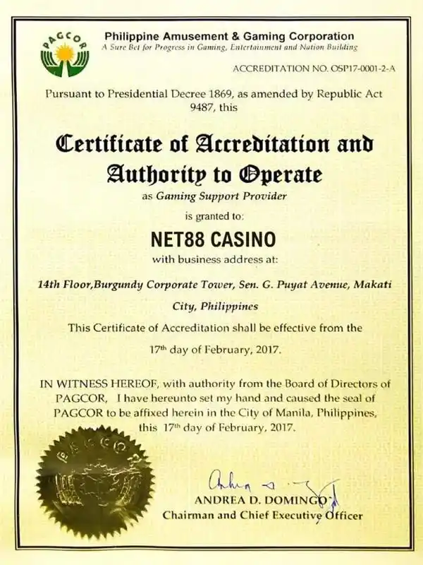 Giấy phép hoạt động Net88